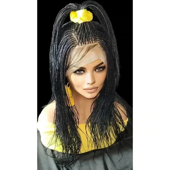 Full Lace Hand-Braided wig color # 1 Jet Black micro million braids- long wig - Picture 14 of 15